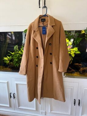 Carven women’s Double-Breasted Pea Coat in Camel Brown